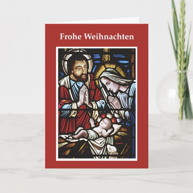 German Christmas Card, Stained Glass, Holy Family Holiday Card (Front)