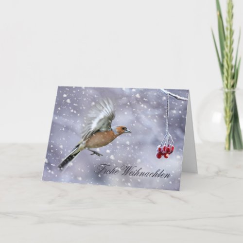 German Christmas Card With Chaffinch Winter Scener