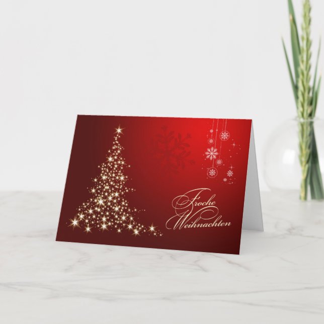 German Christmas - gold & red sparkling tree Holiday Card (Front)