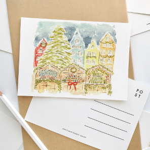 German Christmas Market Watercolor Travel Invitation Postcard