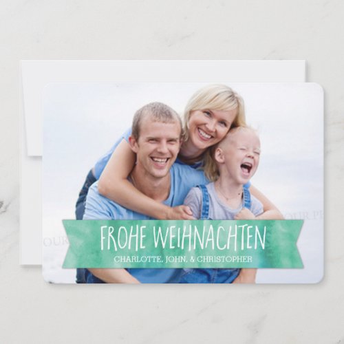 German Christmas Photo Card Teal Watercolor