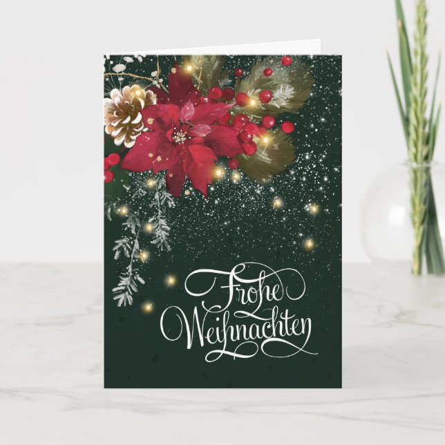 German Christmas Poinsettia Pine Holly Garland Holiday Card (Front)