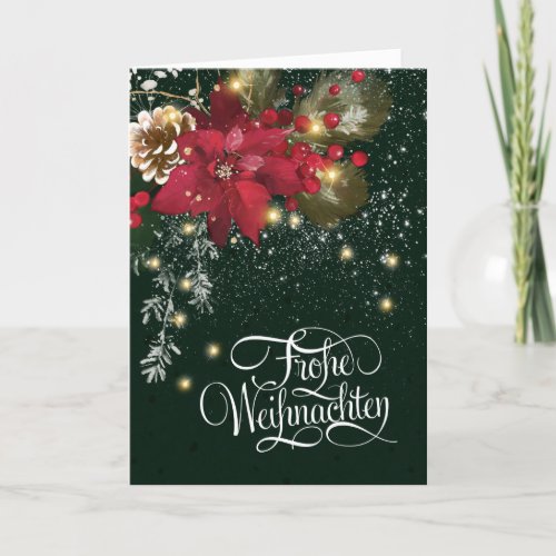 German Christmas Poinsettia Pine Holly Garland Holiday Card