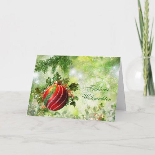 German Christmas red green bauble holly pine Holiday Card