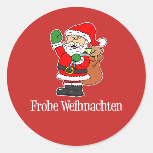 German Christmas Santa Frohe Weihnachten Classic Round Sticker