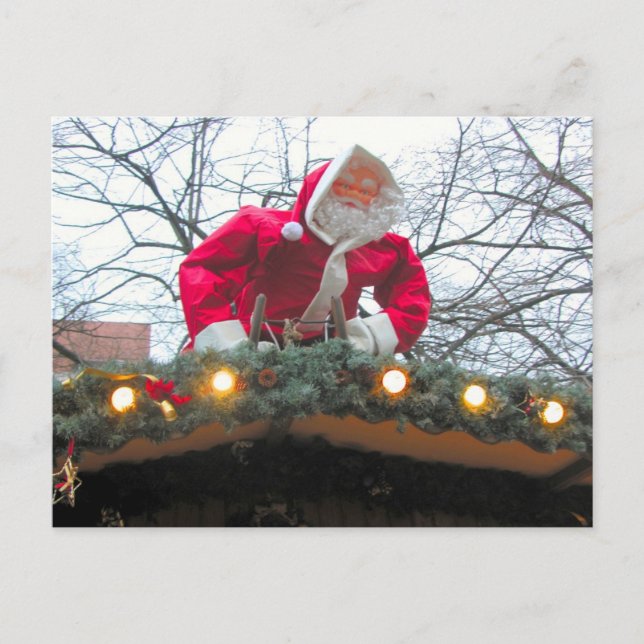 German Christmas Santa on the roof Holiday Postcard (Front)
