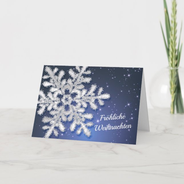 German Christmas, Snowflake on blue Holiday Card (Front)