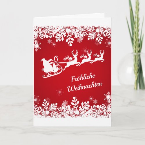 German Christmas _ Snowflakes Santa reindeer Holiday Card