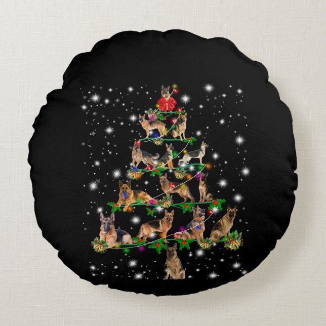 German Christmas Tree Covered By Flashlight Round Pillow (Front)