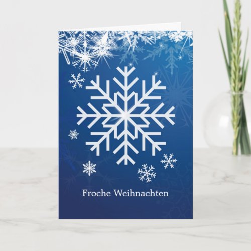 German Christmas _ white snowflakes on blue Holiday Card