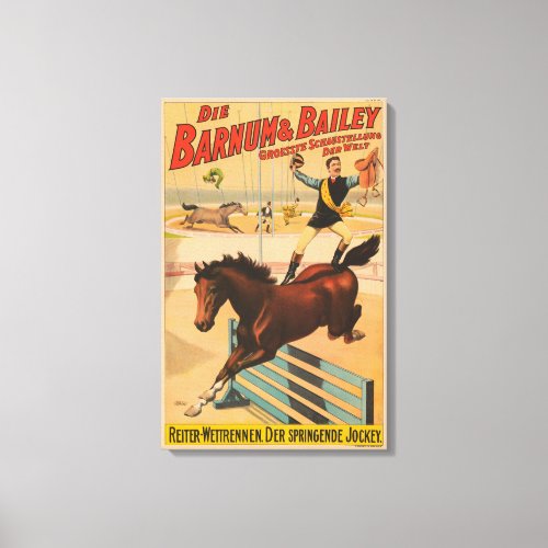 German Circus Poster Of A Man Standing On Horse Canvas Print