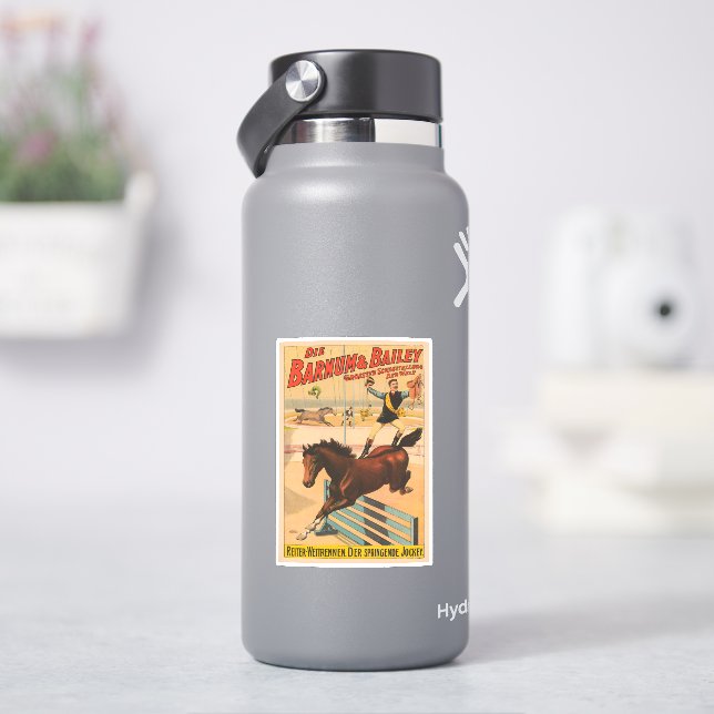 German Circus Poster Of A Man Standing On Horse Sticker (HydroFlask)