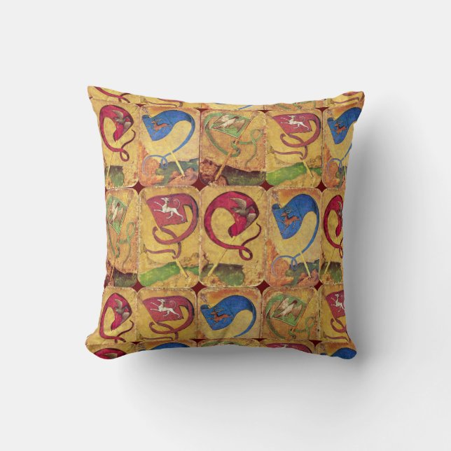 German Court Cards Flags /Dogs,Deers,Falcons,Ducks Throw Pillow (Front)