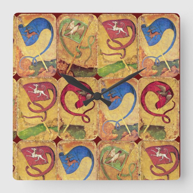 German Court Flags /Dogs,Deers,Falcons,Ducks Square Wall Clock (Front)