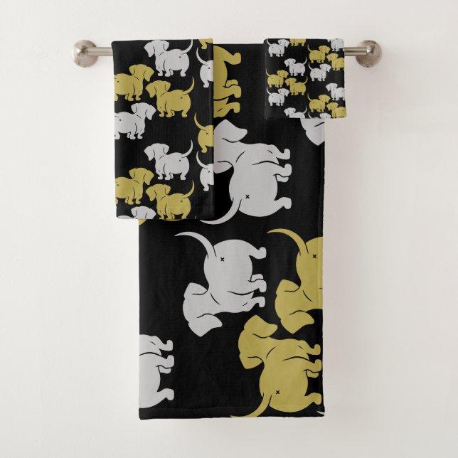 German Dachshund Dog Patterns Bath Towel Set (Insitu)