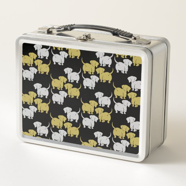 German Dachshund Dog Patterns Metal Lunch Box (Front)