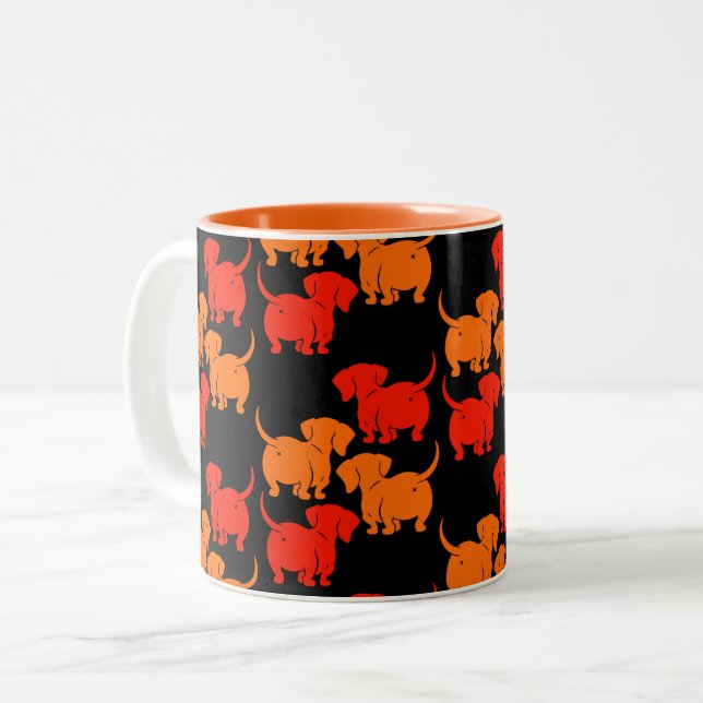 German Dachshund Dog Patterns Two-Tone Coffee Mug (Front Left)