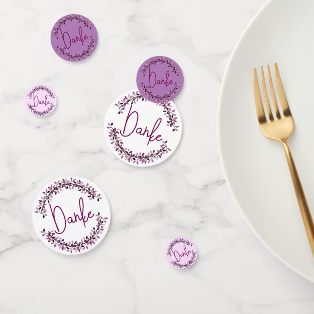German Danke Typography Chic Purple Leaf Wreath Confetti (Group)