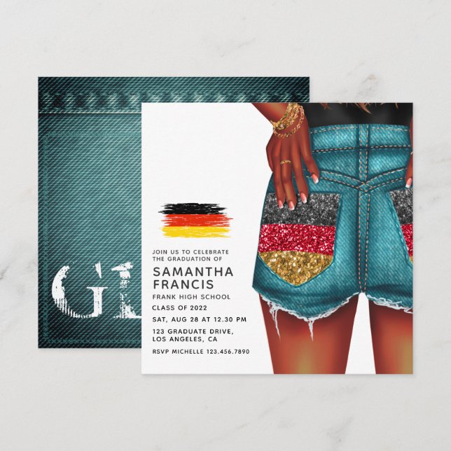 German Denim Girl Graduation Party Invitation (Front/Back)