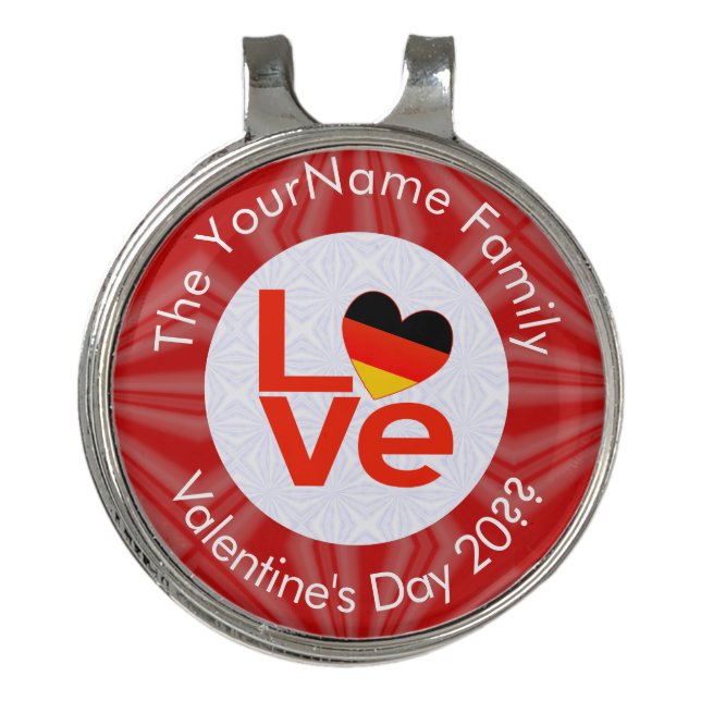 German Deutsch Heart Red LOVE Flag Personalized  Golf Hat Clip (Front)