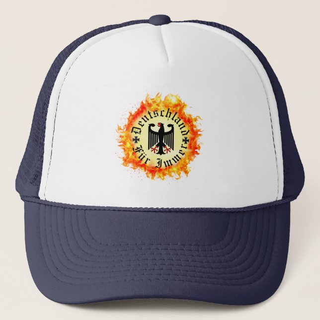 German/Deutschland Forever/eagle/iron cross/fire Trucker Hat (Front)