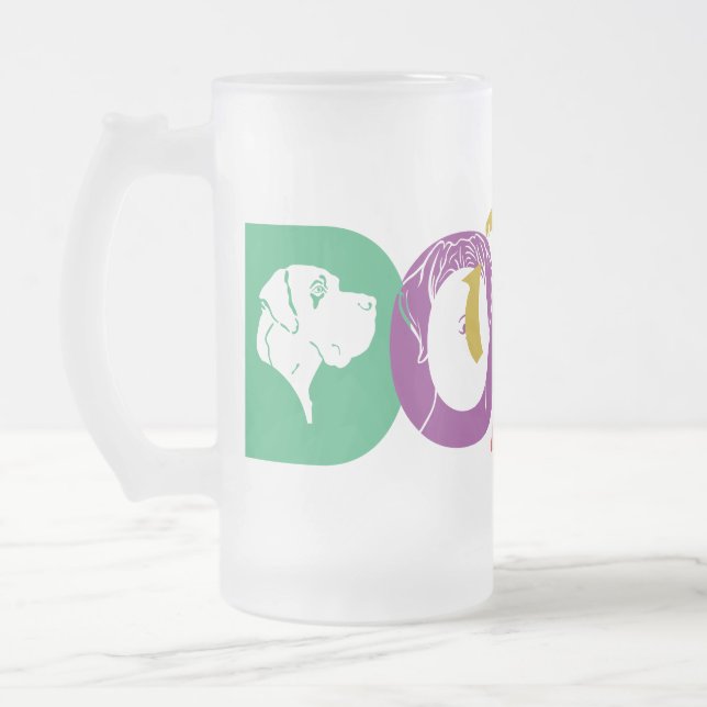 German: Dogge Frosted Glass Beer Mug (Left)