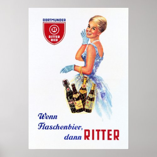German Dortmunder RITTER BIER Retro Beer Advert Poster