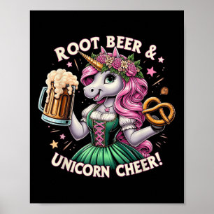 German Drindl Unicorn Beer Pretzel Funny Party  Poster