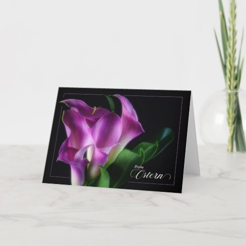 German Easter Frohe Ostern Purple Calla Lilies Holiday Card