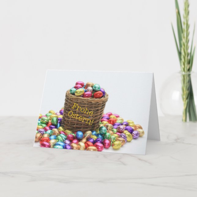 German easter greeting basket with eggs holiday card (Front)