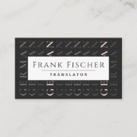 German English Translator Modern Typography Black  Business Card