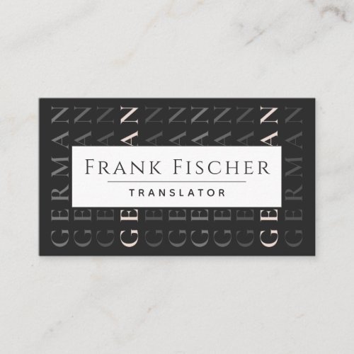 German English Translator Modern Typography Black  Business Card