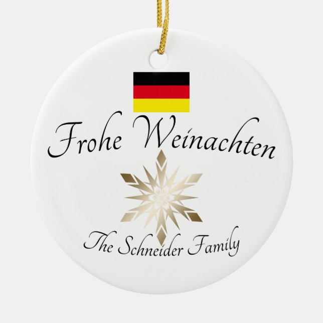 German Family Name Frohe Weinachten Germany Flag Ceramic Ornament (Front)