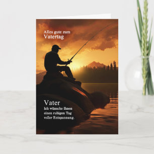 German Father's Day Fisherman Fishing Sunrise Lake Holiday Card