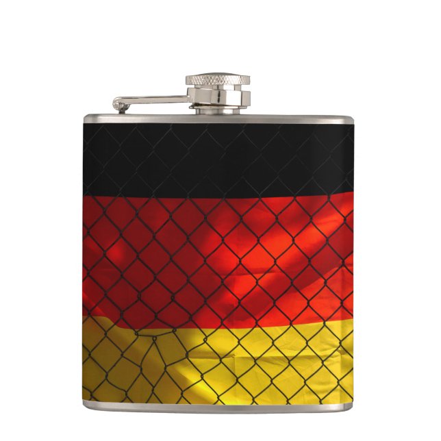 German Flag behind Chain Link Fence Flask (Front)