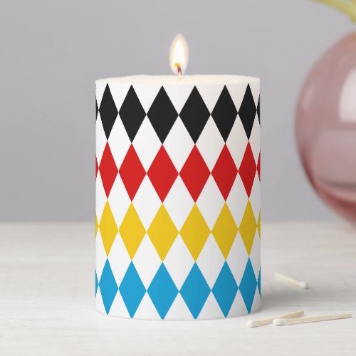 German Flag Blue and White Diamonds Oktoberfest Pillar Candle