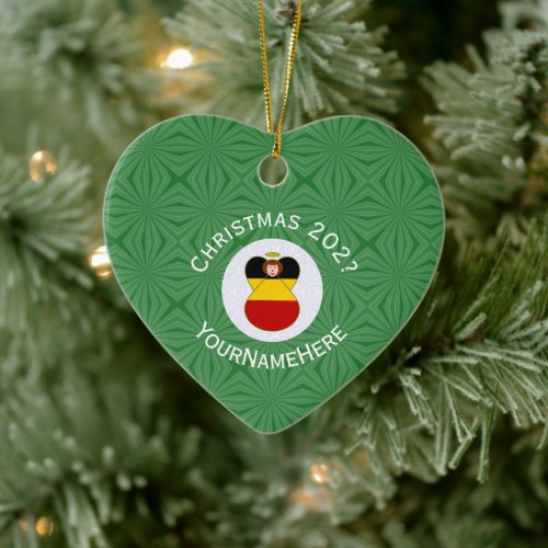 German Flag Christmas Angel Personalized Heart Ceramic Ornament