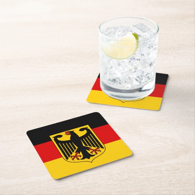 German flag & Coat of Arms, Deutschland/sport fans Square Paper Coaster (Insitu)