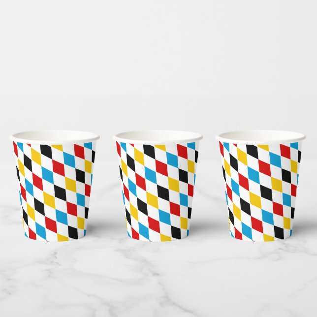 German Flag Colors Blue Diamonds Oktoberfest Paper Cups (Multi)