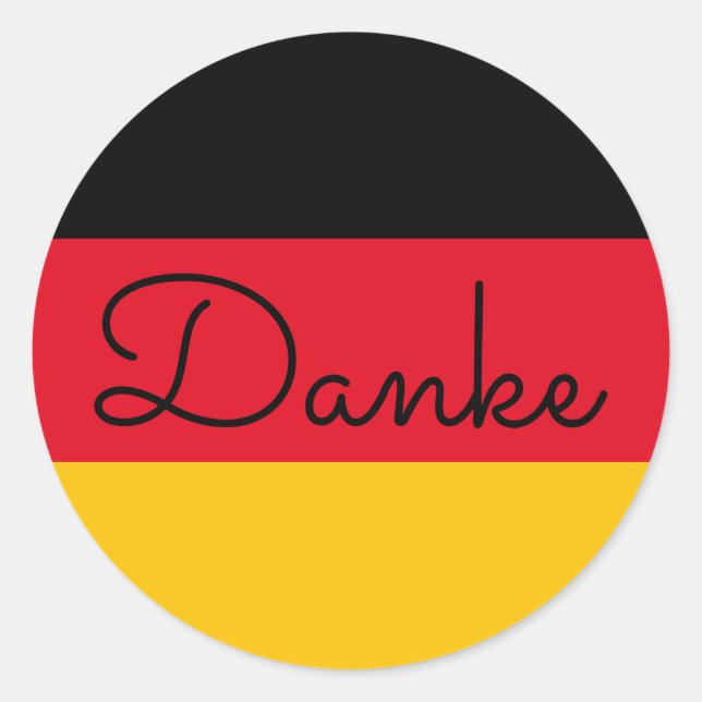 German Flag Colors Danke Classic Round Sticker (Front)