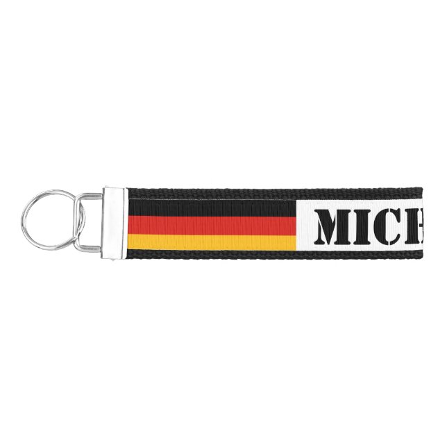 GERMAN FLAG COLORS + your Name & ideas Wrist Keychain (Keys on Left)