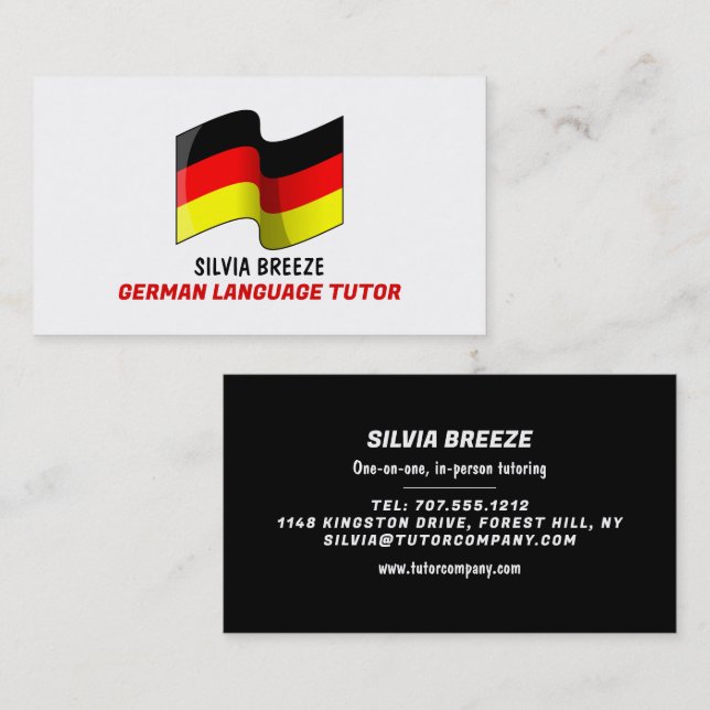 German Flag Design, German Language Tutor, Teacher Business Card (Front/Back)