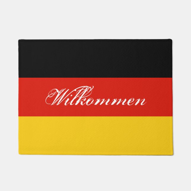 German flag door mat with Germany welcome text (Front)