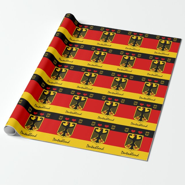 German flag & Hearts Germany /sports Deutschland W Wrapping Paper (Unrolled)