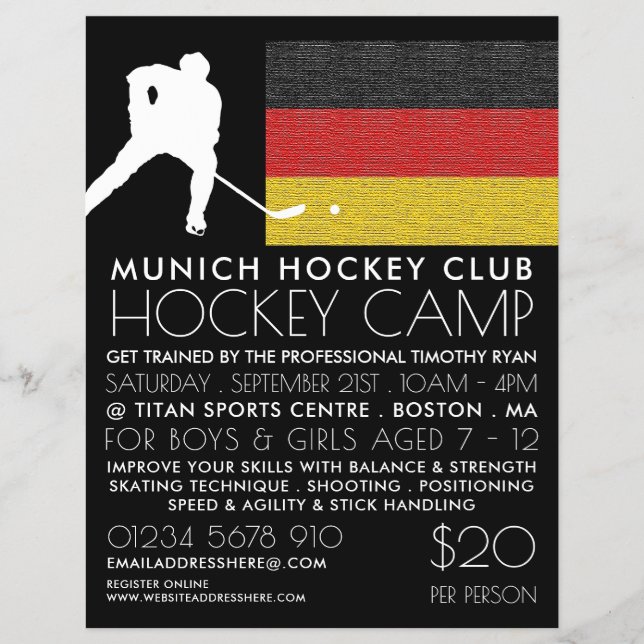 German Flag, Hockey Player, Camp Advertising Flyer (Front)