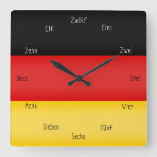 German Flag & Numbers Cute Language Learning Square Wall Clock