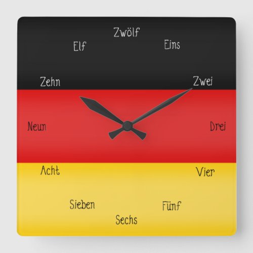 German Flag  Numbers Cute Language Learning Square Wall Clock