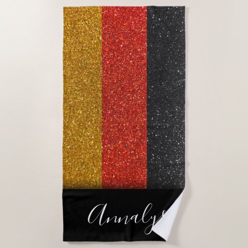 German Flag of Germany Berlin Glitter Summer Party Beach Towel