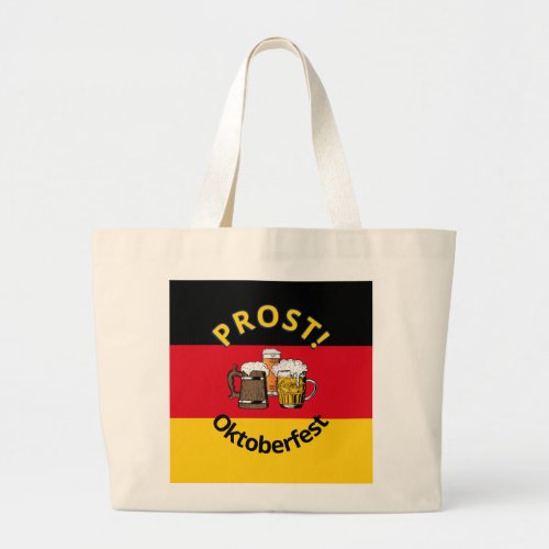 German Flag OKTOBERFEST Prost Cartoon Beers Large Tote Bag