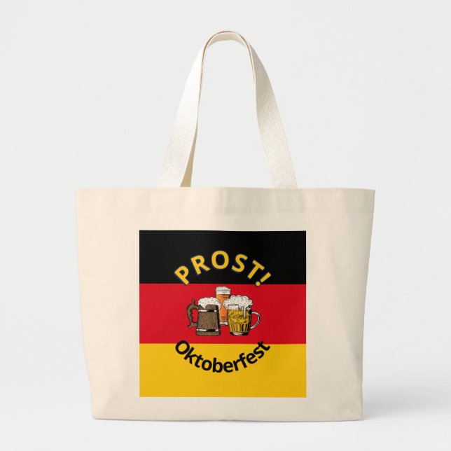 German Flag OKTOBERFEST Prost Cartoon Beers Large Tote Bag (Front)